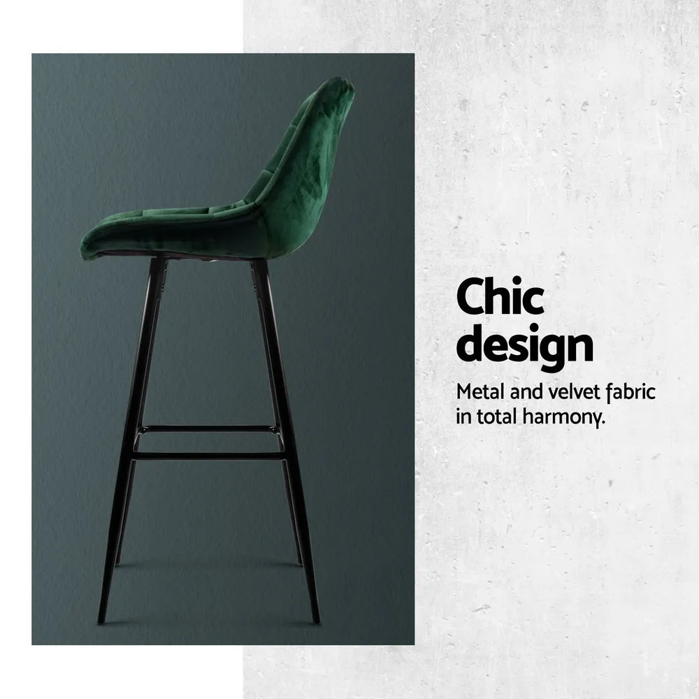 4x Bar Stools | Velvet Chairs | Green Upholstery