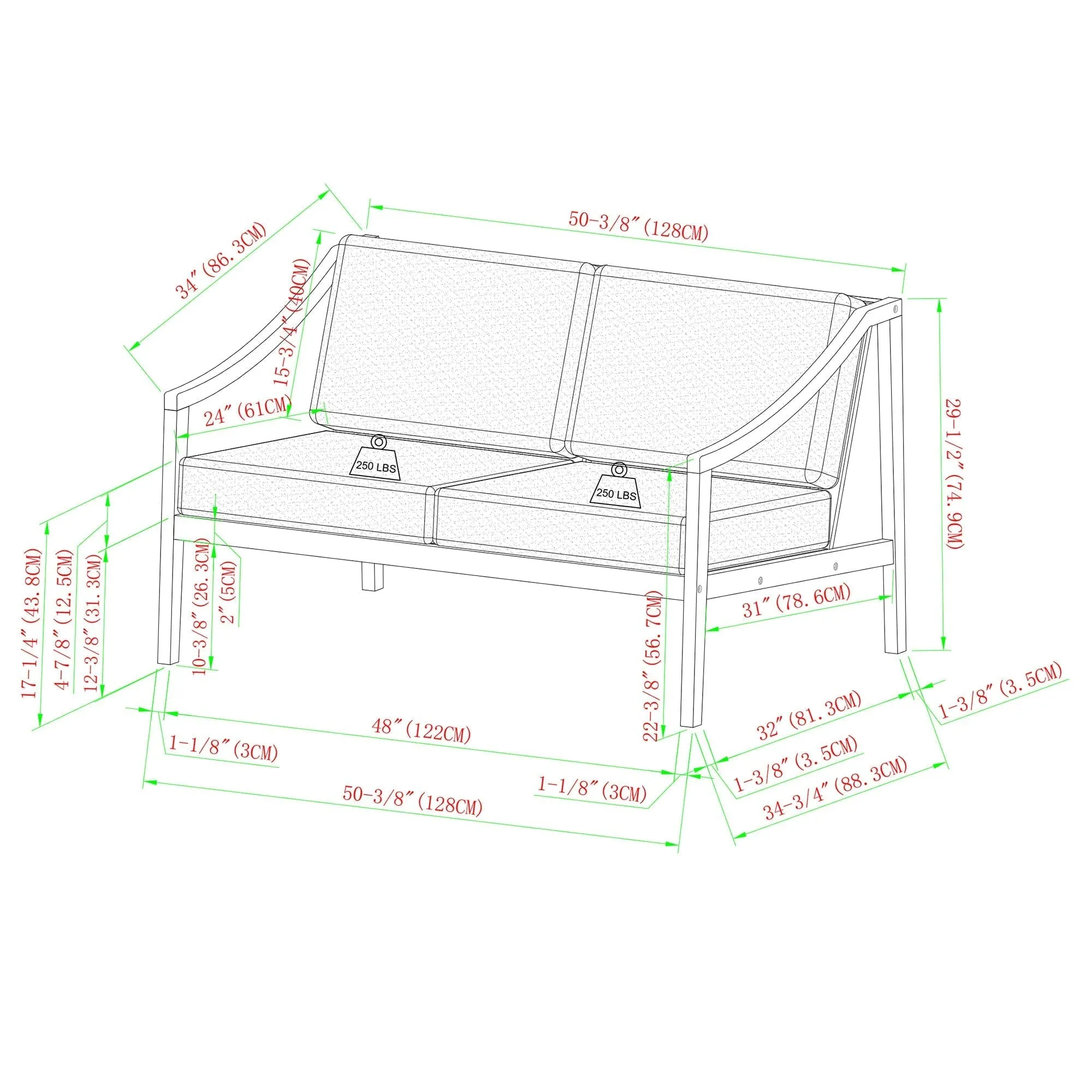 Cologne Modern Solid Wood Outdoor Loveseat