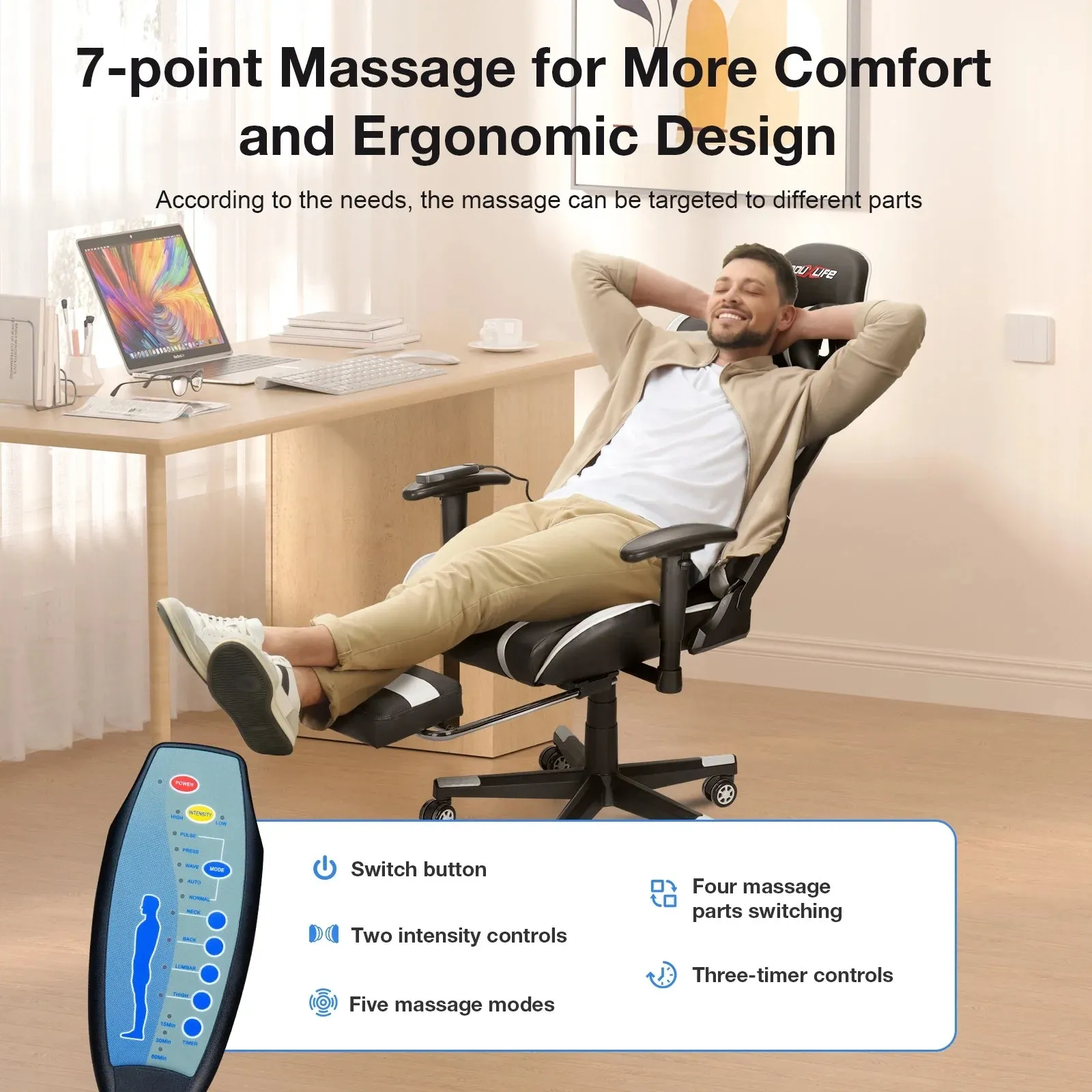 Douxlife Professional Full Body Massage Gaming Chair with Footrest, 175 Reclining, Ergonomic Racing High Back Home Office Computer Chair, Video Game Chair for Adluts Kids