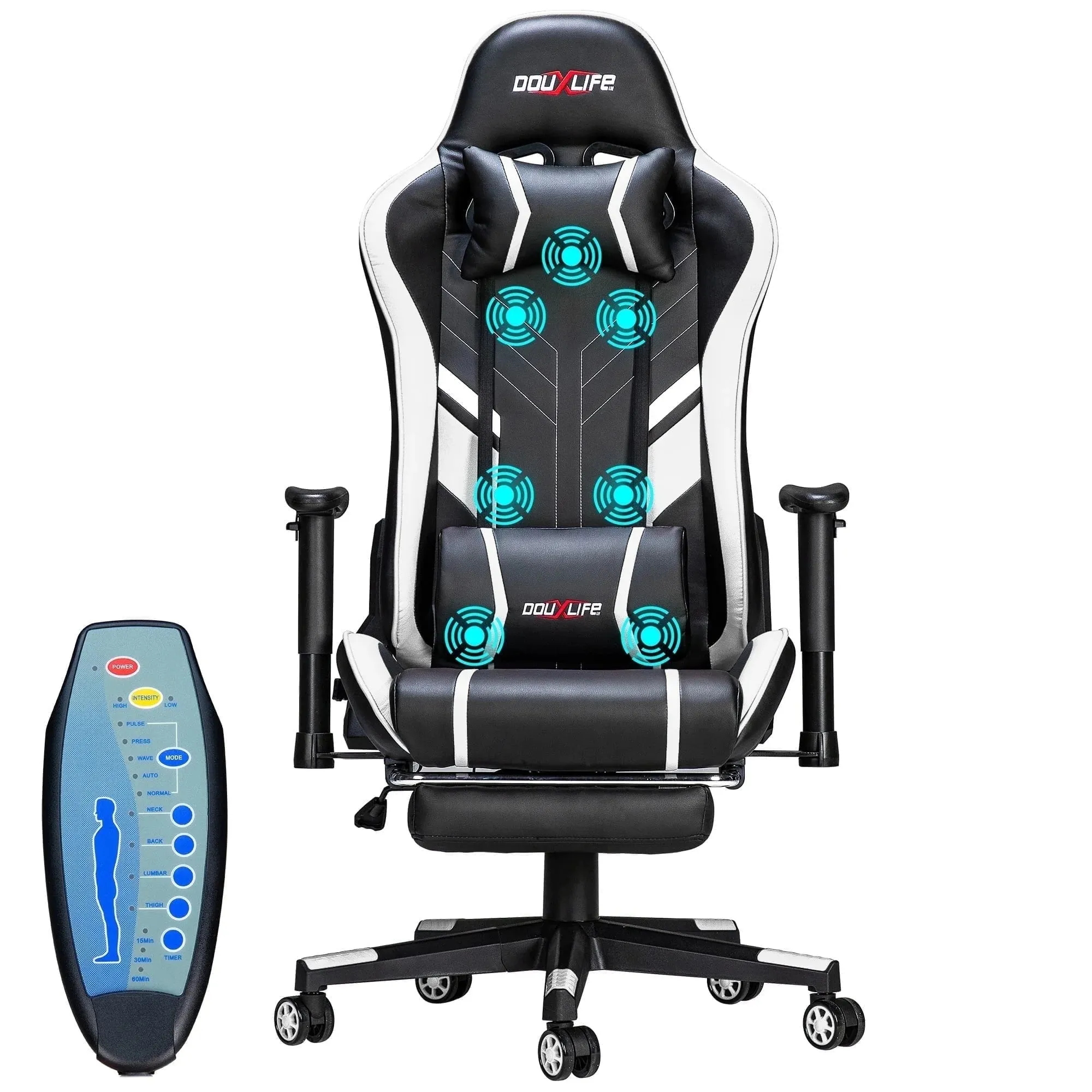 Douxlife Professional Full Body Massage Gaming Chair with Footrest, 175 Reclining, Ergonomic Racing High Back Home Office Computer Chair, Video Game Chair for Adluts Kids