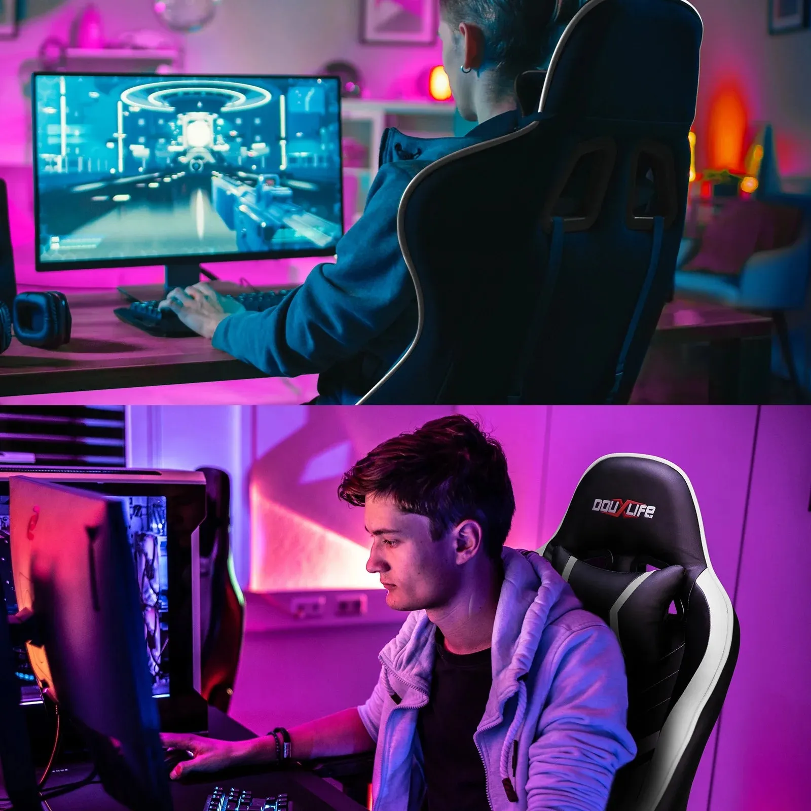 Douxlife Professional Full Body Massage Gaming Chair with Footrest, 175 Reclining, Ergonomic Racing High Back Home Office Computer Chair, Video Game Chair for Adluts Kids