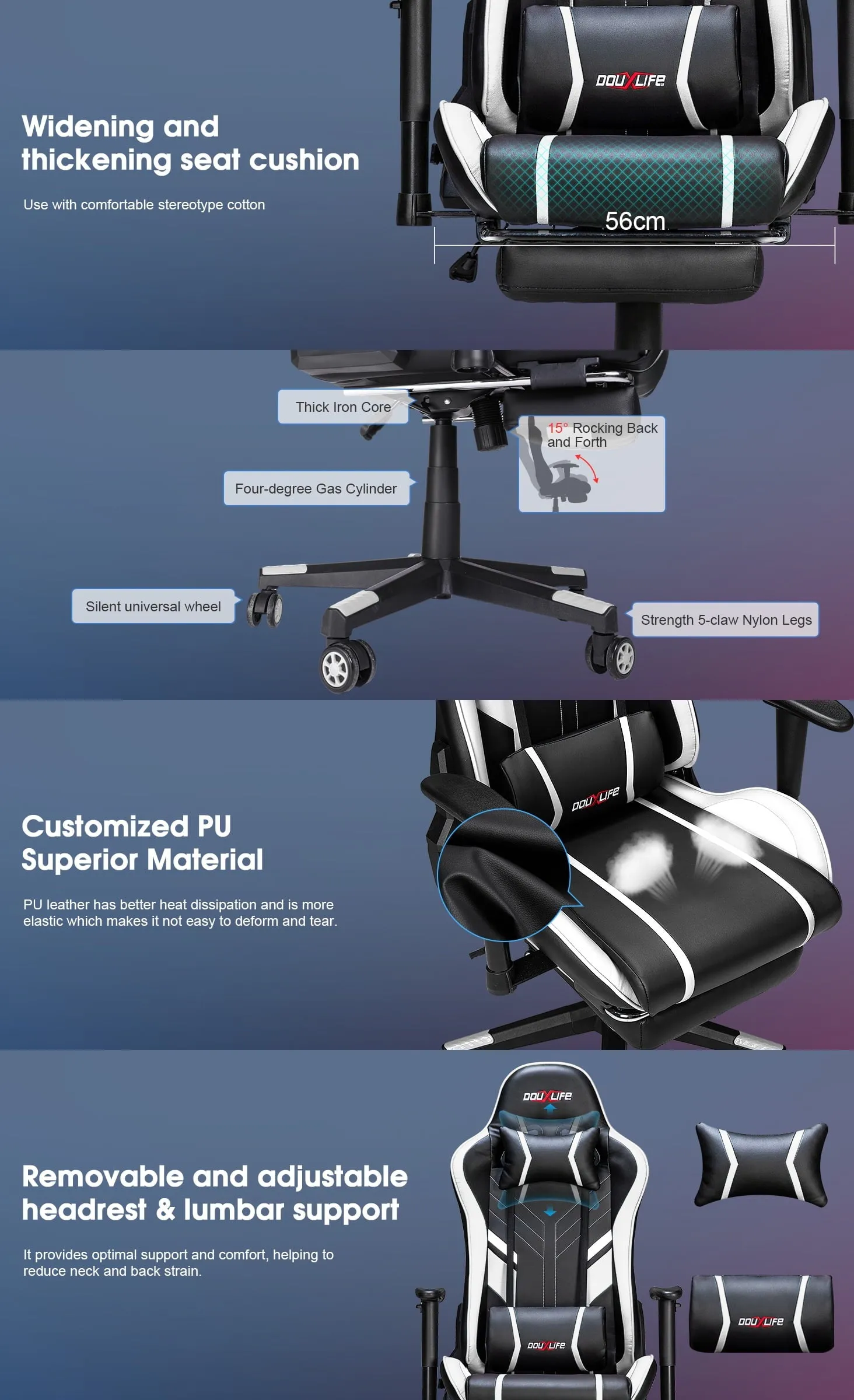 Douxlife Professional Full Body Massage Gaming Chair with Footrest, 175 Reclining, Ergonomic Racing High Back Home Office Computer Chair, Video Game Chair for Adluts Kids