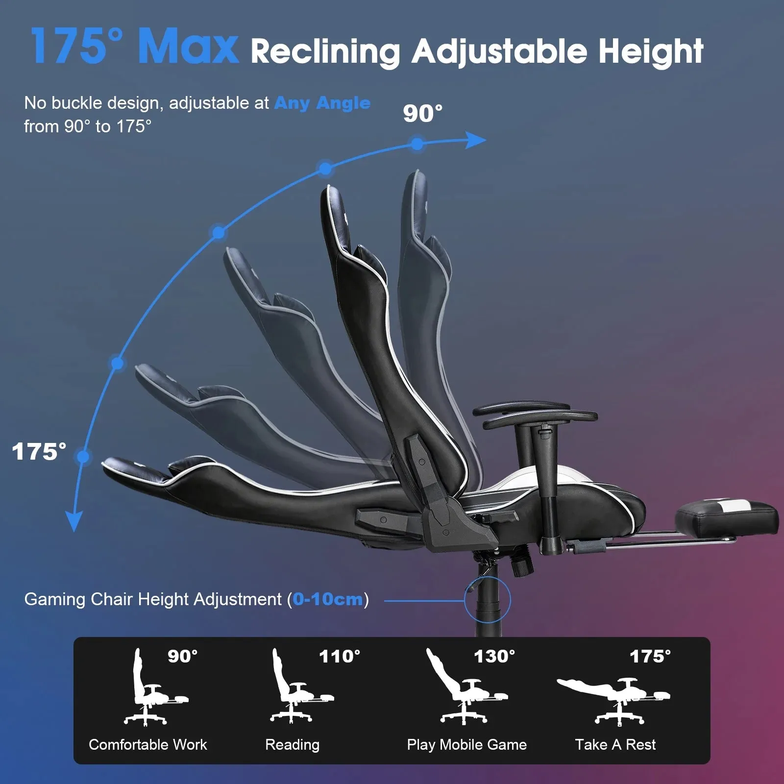 Douxlife Professional Full Body Massage Gaming Chair with Footrest, 175 Reclining, Ergonomic Racing High Back Home Office Computer Chair, Video Game Chair for Adluts Kids