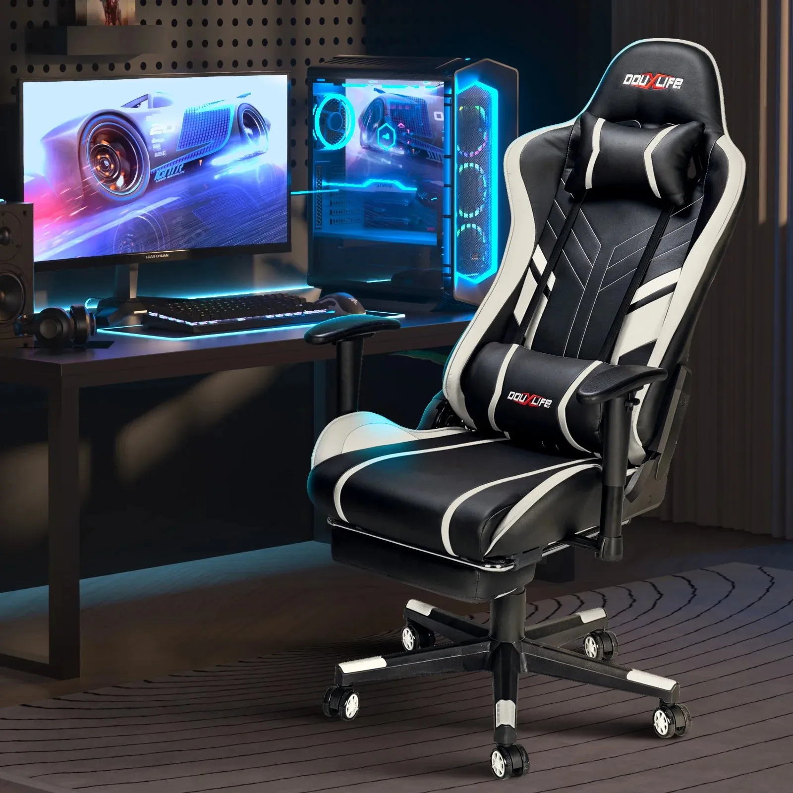 Douxlife Professional Full Body Massage Gaming Chair with Footrest, 175 Reclining, Ergonomic Racing High Back Home Office Computer Chair, Video Game Chair for Adluts Kids