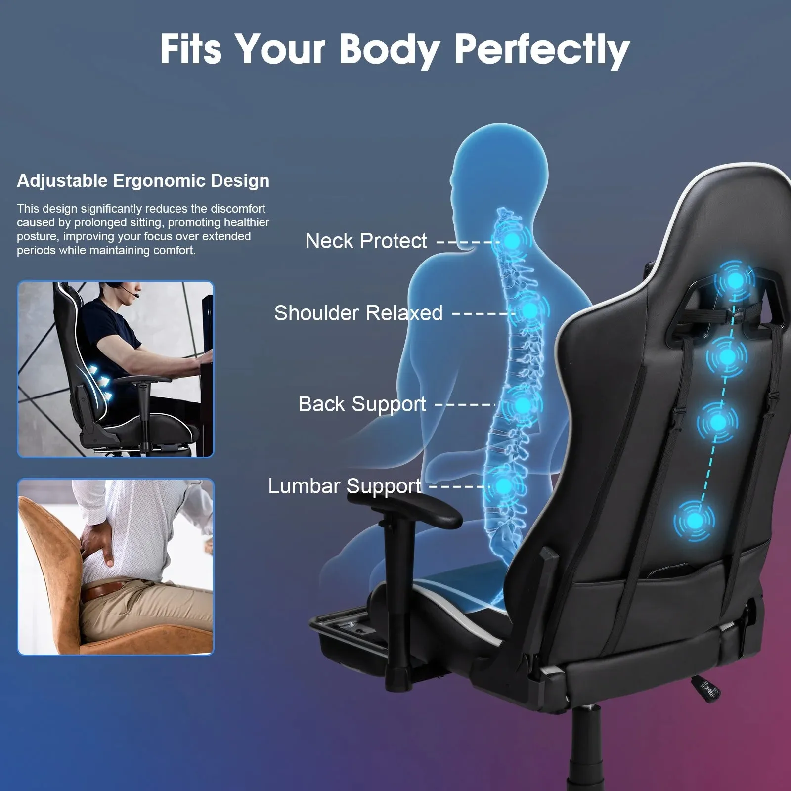 Douxlife Professional Full Body Massage Gaming Chair with Footrest, 175 Reclining, Ergonomic Racing High Back Home Office Computer Chair, Video Game Chair for Adluts Kids