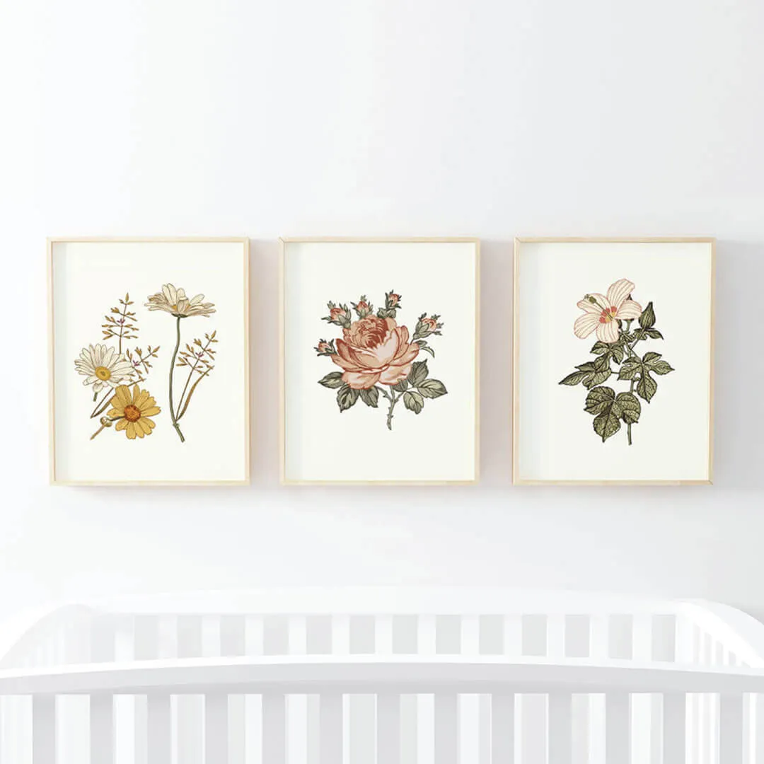 Peyton's Vintage Floral Bundled Nursery Wall Art