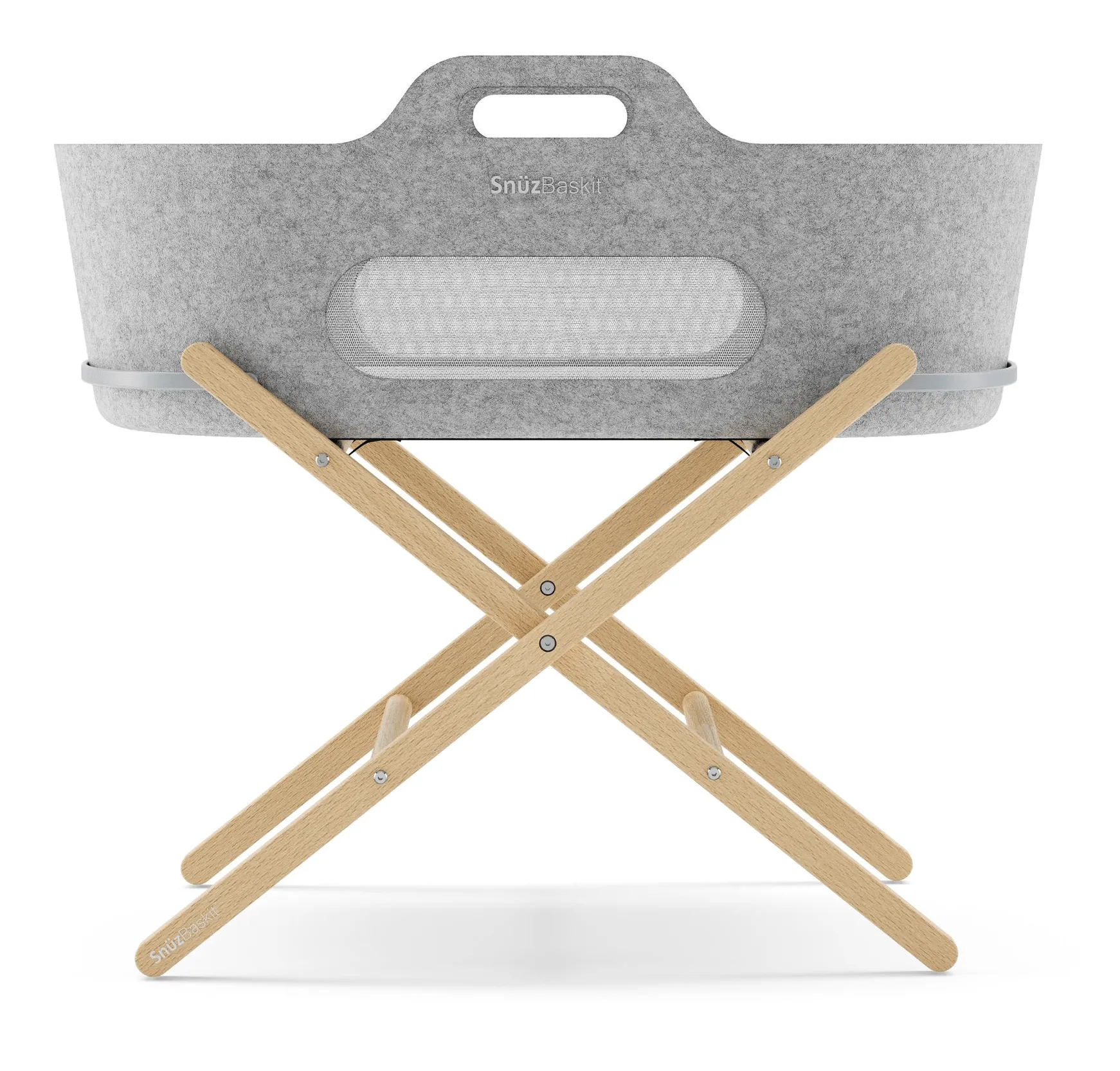 SnuzBaskit Moses Basket & Stand - Light Grey Basket with Natural Stand