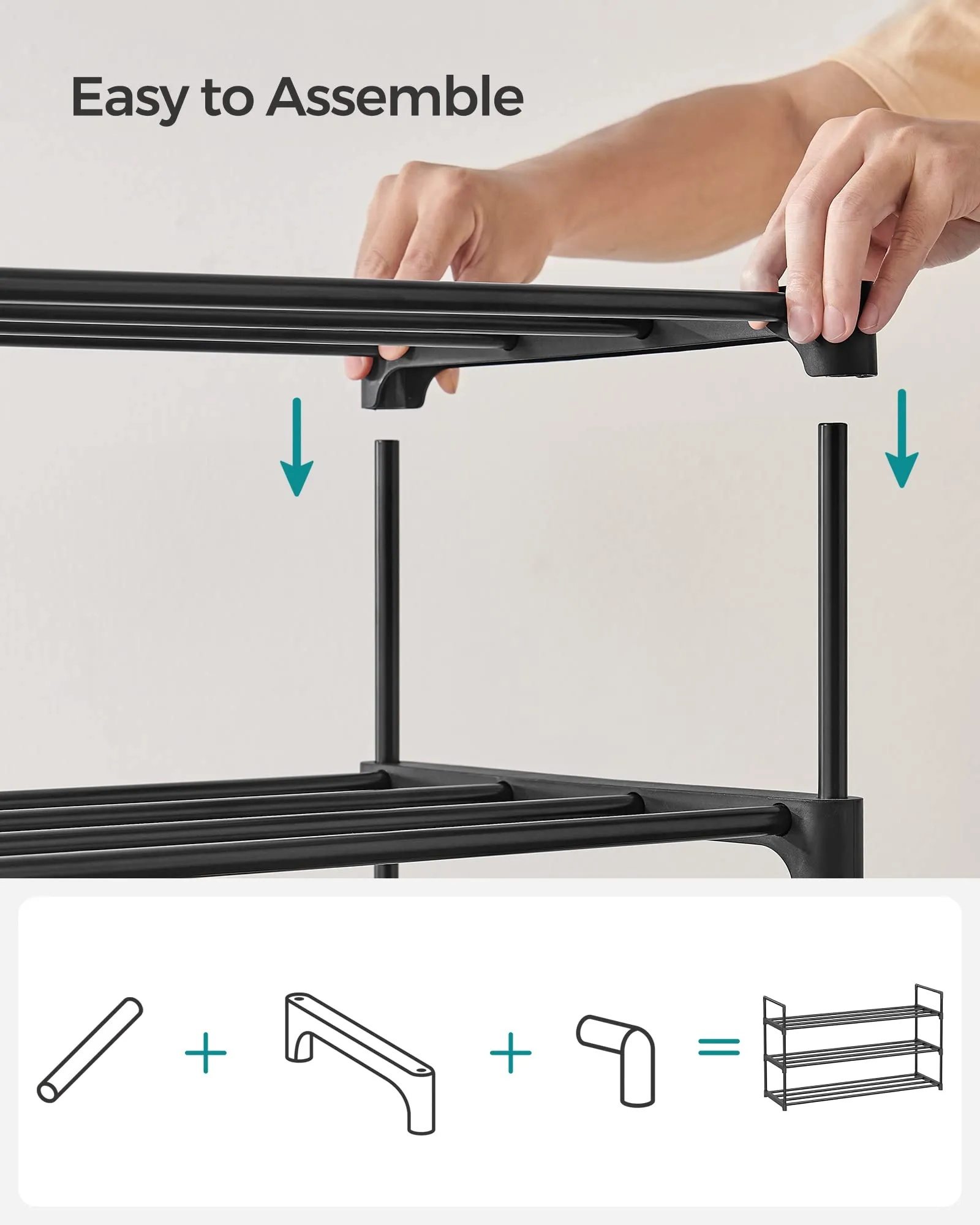 SONGMICS Shoe Rack, 3-Tier Shoe Organizer, Metal Storage Shelf, Upright or Upside Down, for 16-20 Pairs, Stackable, for Entryway, 11.8 x 36.2 x 21.7 Inches, Black ULSA303B02