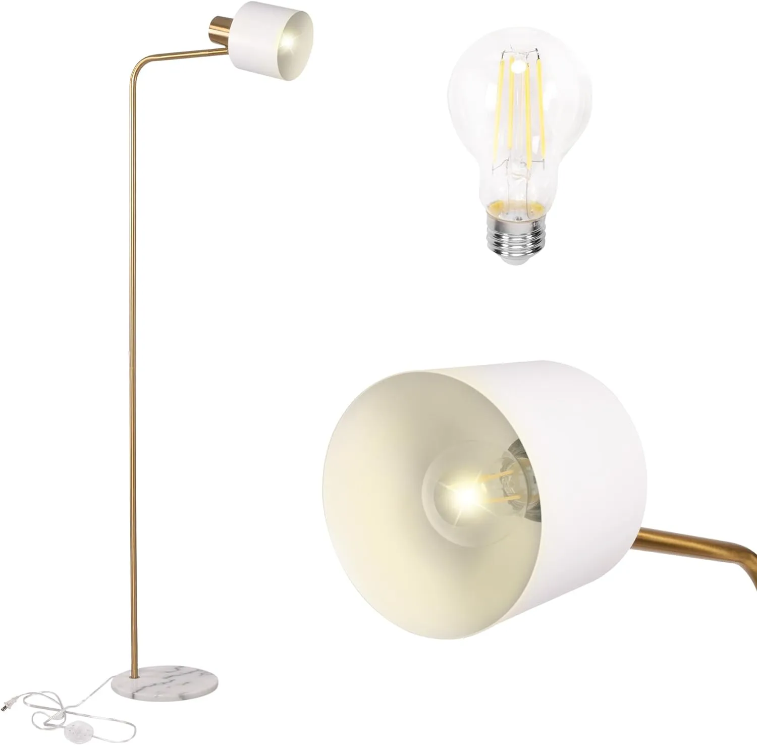 Standing Floor Lamps with 8W LED Bulb, Foot Switch & Adjustable Head,White