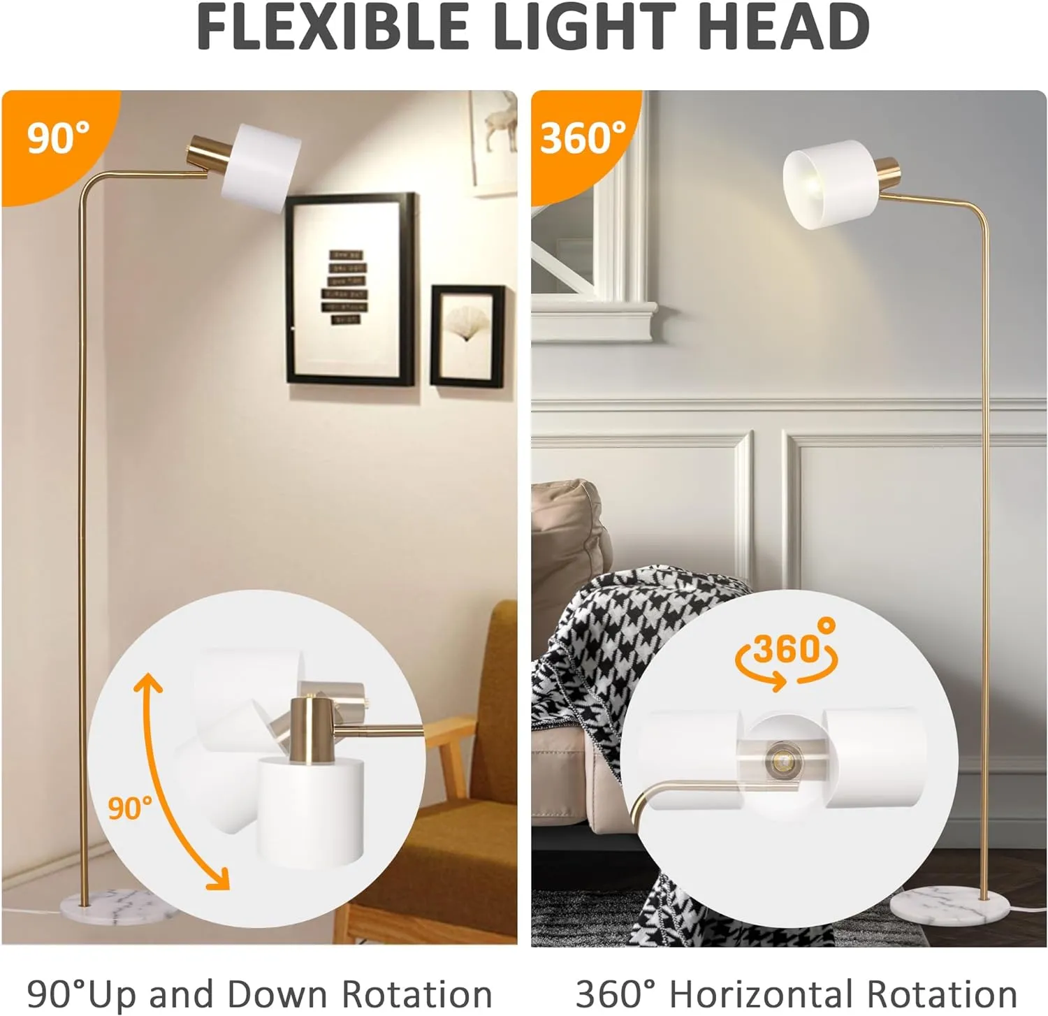 Standing Floor Lamps with 8W LED Bulb, Foot Switch & Adjustable Head,White