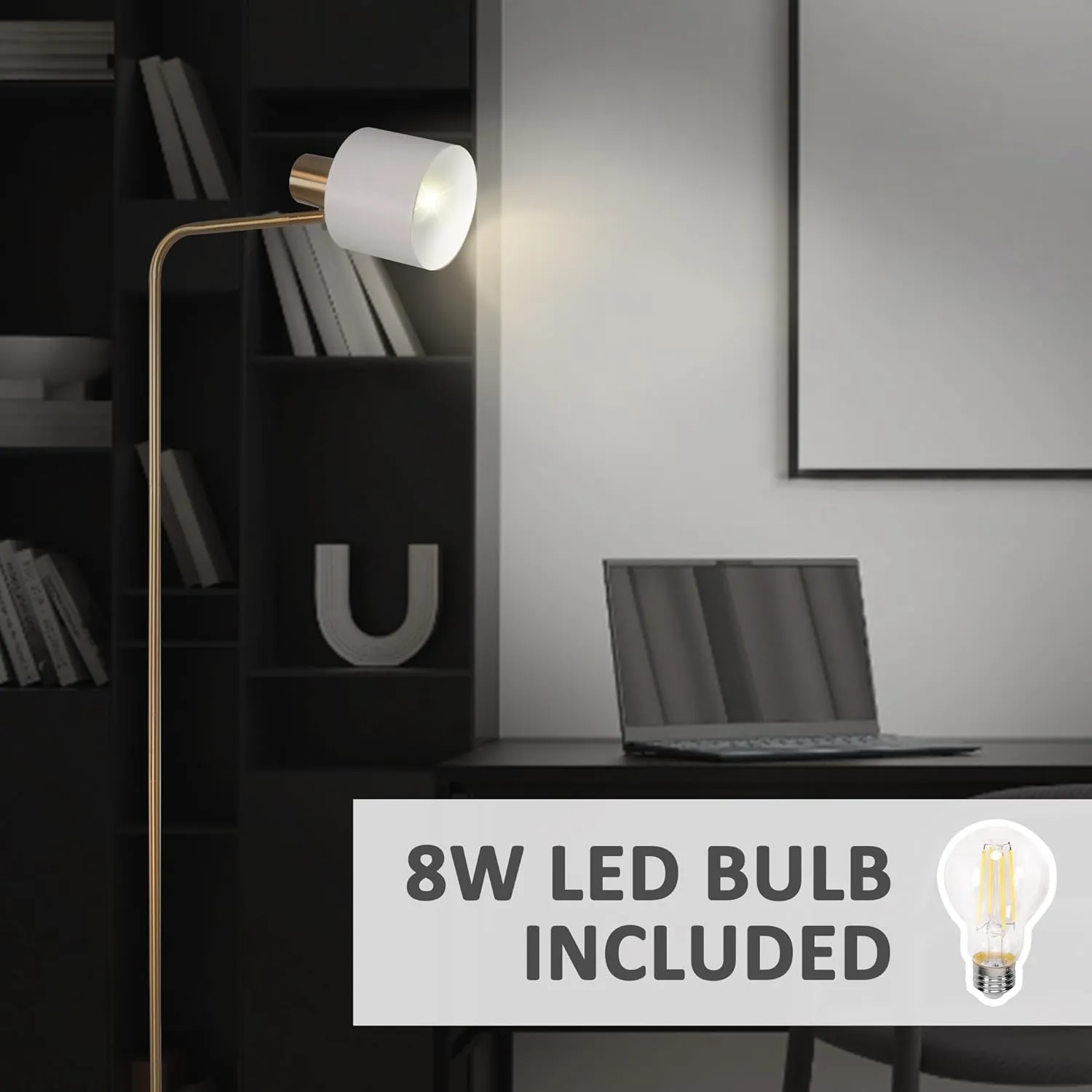 Standing Floor Lamps with 8W LED Bulb, Foot Switch & Adjustable Head,White